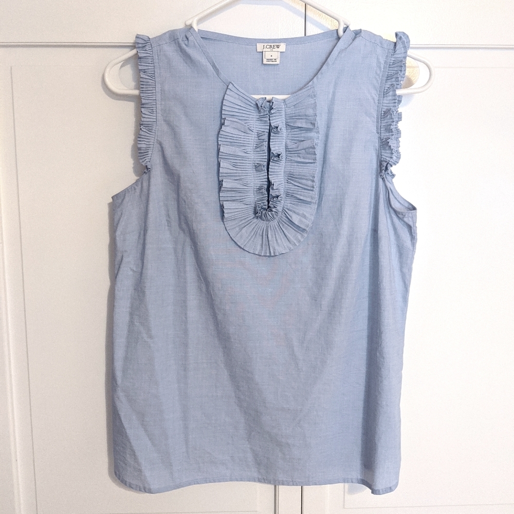 JCrew Chambray End on End Ruffle Sleeveless Top